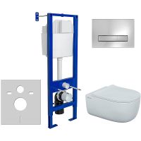 Комплект унитаза Berges Ego XL Rimless с инсталляцией Atom Line 043356 с сиденьем Микролифт и клавишей смыва Хром глянцевый — фото 1, Комплекты унитаз + инсталляция