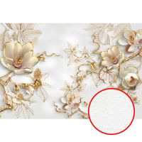 Фреска Ortograf 3D 33078 Фактура бархат FX Флизелин (4*2,7) Белый/Золото, Цветы/Абстракция — фото 1, Фрески