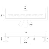 Душевой лоток Ростовская Мануфактура Сантехники РМС ТЛ-02-70х7 с решеткой под плитку — фото 6, Душевые лотки