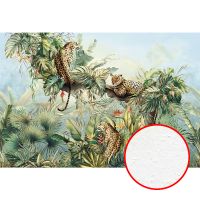 Фреска Ortograf Its Jungle 33674 Фактура бархат FX Флизелин (4*2,7) Голубой/Зеленый/Оранжевый, Листья/Животные — фото 1, Фрески