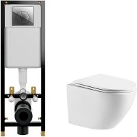 Комплект унитаза WellWant Aura WWU01121WK с инсталляцией Cersanit Black 35 S-IN-BLACK-Cg-w с сиденьем Микролифт и клавишей смыва Хром — фото 1, Комплекты унитаз + инсталляция