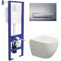 Комплект унитаза с инсталляцией Berges Atom 042447 с сиденьем Микролифт и клавишей смыва Хром глянцевый — фото 1, Комплекты унитаз + инсталляция