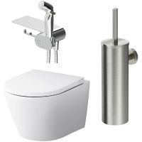 Унитаз AM.PM Sense FlashClean CK74H0403W подвесной с гигиеническим душем и ершиком с сиденьем Микролифт — фото 1, Подвесные унитазы