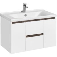 Тумба под раковину Aquaton Рене 76 1A258601NRC80 подвесная Белая Грецкий орех — фото 1, Тумбы под раковину