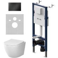 Комплект унитаза с инсталляцией AM.PM Like IS90238.801900 с сиденьем Микролифт и Черной матовой клавишей смыва — фото 1, Комплекты унитаз + инсталляция