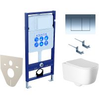 Комплект унитаза с инсталляцией Aquatek Set Aquatek Лугано 4в1 с сиденьем Микролифт и клавишей смыва Хром глянцевый — фото 1, Комплекты унитаз + инсталляция