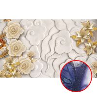 Фреска Ortograf 3D 30737 Фактура бархат серебро FX-S Флизелин (4,5*2,7) Бежевый/Золото, Цветы/Абстракция — фото 1, Фрески
