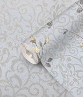Обои Prima Italiana Colomba 80601 Винил на флизелине (1,06*10) Серый/Желтый, Вензель/Цветы — фото 3, Обои для стен