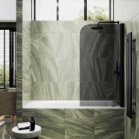 Шторка на ванну Maybah Glass MGV-608-6 500x1400 поворотная на монопетле Черный стекло графитовое — фото 1, Неподвижные шторки для ванной