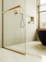 Душевая перегородка Maybah Glass MGD-732-3у 890x1950 в узком профиле Золото стекло прозрачное — фото 6, Душевые перегородки