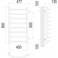 Водяной полотенцесушитель Terminus Виктория П8 400х800 бп600 4670078530103 Хром, боковое подключение, G 1" НР — фото 4, Водяные полотенцесушители