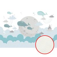 Фреска детская Ortograf Для малышей 33510 Фактура флок FLK Флизелин (4*2,7) Бирюзовый/Серый, Облака/Рыбы — фото 1, Фрески