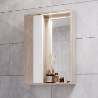 Зеркало со шкафом Aquaton Бостон 75 1A240302BN010 с подсветкой Дуб эврика Белый глянец — фото 1, Зеркальные шкафы в ванную