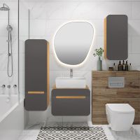 Товар: Шкаф пенал Runo Ницца 35 R 00-00002129 подвесной Дуб натуральный Графит - фото 3 Шкаф пенал Runo Ницца 35 R 00-00002129 подвесной Дуб натуральный Графит — фото 3, Пеналы для ванной комнаты