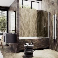 Шторка на ванну Maybah Glass MGV-611-5 600x1400 поворотная на монопетле Хром матовый стекло бронзовое — фото 3, Неподвижные шторки для ванной