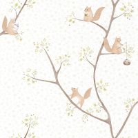 Обои детские Casadeco Rose Nino 85617110 Винил на флизелине (0,53*10,05) Зеленый/Бежевый, Животные/Деревья — фото 1, Обои для стен
