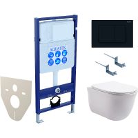 Комплект унитаза с инсталляцией Aquatek Set Aquatek Классик-012 4в1 с сиденьем Микролифт и Черной матовой клавишей смыва — фото 1, Комплекты унитаз + инсталляция