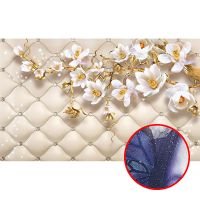 Фреска Ortograf 3D 6677 Фактура бархат серебро FX-S Флизелин (4,4*2,7) Бежевый/Золото/Белый, Цветы/Абстракция — фото 1, Фрески