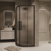 Душевой уголок Grossman Cosmo 100х100 301.K33.02.1010.21.02 профиль Черный матовый стекло шиншилла — фото 3, Душевые уголки четверть круга