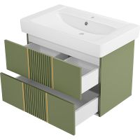 Тумба с раковиной Brevita Vega 80 УТ000022676 подвесная Зеленая матовая Золото — фото 4, Мебель для ванной
