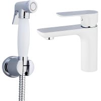 Смеситель для раковины Gappo G48 G1048-1 с гигиеническим душем Белый Хром — фото 1, Смесители для раковины