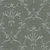 Обои Zambaiti Parati Trussardi VI 46041 Винил на флизелине (1,06*10,05) Зеленый/Серебряный, Штукатурка/Дамаск — фото 1, Обои для стен