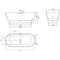 Ванна из искусственного камня Abber Frankfurt 170x75 AM9941BW Черно-белая матовая без гидромассажа — фото 5, Ванны из искусственного камня