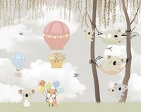 Фреска детская Ortograf Для самых маленьких 33734 Фактура флок FLK Флизелин (3,4*2,7) Серый/Разноцветный, Животные/Воздушные шары — фото 2, Фрески