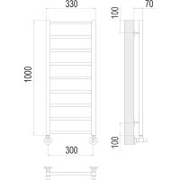 Водяной полотенцесушитель Terminus Контур П9 300х1000 Хром, нижнее подключение, G 1/2" ВР, с угловым соединением арт-4670078529664 — фото 4, Водяные полотенцесушители