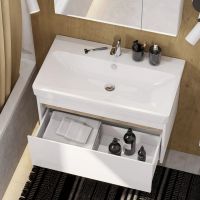 Тумба под раковину Aquaton Марти 80 1A283201MY010 подвесная Белая Дуб эндгрейн — фото 5, Мебель для ванной