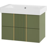 Тумба с раковиной Brevita Vega 80 УТ000022676 подвесная Зеленая матовая Золото — фото 1, Тумбы с раковиной