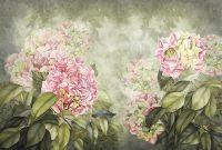 Фреска Ortograf Цветы 6725 Фактура флок FLK Флизелин (4*2,7) Зеленый/Розовый, Цветы/Живопись — фото 2, Фрески