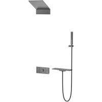 Душевая система Vincea Futura VSFW-2F11TGM с термостатом Вороненая сталь — фото 1, Встраиваемые душевые комплекты