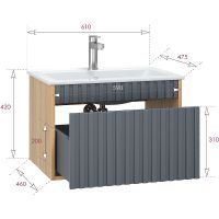 Тумба под раковину Onika Дайлер 60 106151 подвесная Графит Дуб сонома — фото 8, Мебель для ванной