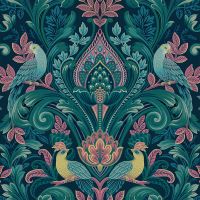 Обои Grandeco Arcadia A 67801 Винил на флизелине (0,53*10,05) Зеленый/Разноцветный, Дамаск/Птицы — фото 1, Обои для стен