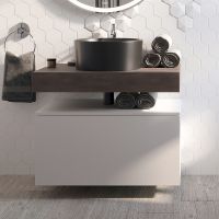 Тумба с раковиной STWORKI Ольборг 80 481915 подвесная Белая матовая Дуб карпентер — фото 1, Тумбы с раковиной