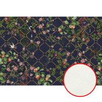 Фреска Ortograf Aurora 34125 Фактура флок FLK Флизелин (4*2,7) Синий/Разноцветный, Цветы/Птицы — фото 1, Фрески