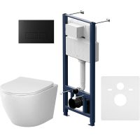 Комплект унитаза с инсталляцией AM.PM Like IS47038.801900 с сиденьем Микролифт и Черной матовой клавишей смыва — фото 1, Комплекты унитаз + инсталляция