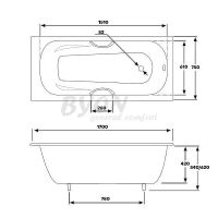 Чугунная ванна Byon B15 170x75 V0000221 с ручками с антискользящим покрытием — фото 2, Ванны