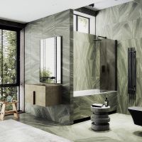 Шторка на ванну Maybah Glass MGV-607-6 500x1400 поворотная на монопетле Черный стекло бронзовое матовое — фото 2, Неподвижные шторки для ванной