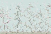 Фреска Ortograf Chinoiserie 33921 Фактура флок FLK Флизелин (4,5*3) Голубой/Разноцветный, Деревья/Цветы/Птицы — фото 2, Фрески
