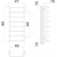 Водяной полотенцесушитель Terminus Стандарт П8 400х800 бп600 4670078530363 Хром, боковое подключение, G 1" НР — фото 4, Водяные полотенцесушители