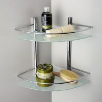 Товар: Стеклянная полка WasserKRAFT K-3122 угловая Хром - фото 2 Стеклянная полка WasserKRAFT K-3122 угловая Хром — фото 2, Полки для ванной и душа