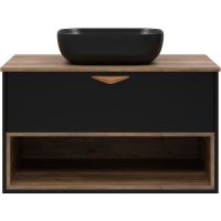 Тумба под раковину Brevita Bergen 90 BER-07090-19-02-1Я подвесная Черная матовая Дуб Галифакс олово — фото 3, Мебель для ванной