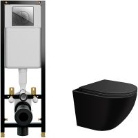 Комплект унитаза WellWant Aura WWU01122B с инсталляцией Cersanit Black 35 S-IN-BLACK-Cg-w с сиденьем Микролифт и клавишей смыва Хром — фото 1, Комплекты унитаз + инсталляция