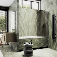 Товар: Шторка на ванну Maybah Glass MGV-72-6ш 400x1400 в широком профиле Черный стекло бронзовое матовое - фото 3 Шторка на ванну Maybah Glass MGV-72-6ш 400x1400 в широком профиле Черный стекло бронзовое матовое — фото 3, Неподвижные шторки для ванной