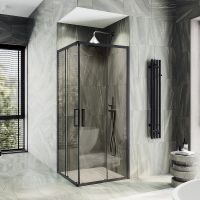 Душевой уголок Maybah Glass MGY-1323-6 900x900x1950 раздвижной профиль Черный стекло прозрачное — фото 1, Душевые уголки