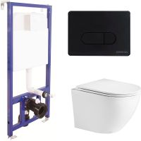 Комплект унитаза WeltWasser Merzbach 043 GL-WT 10000009939 с инсталляцией Berges Novum D5 040235 с сиденьем Микролифт и Черной матовой клавишей смыва — фото 1, Комплекты унитаз + инсталляция