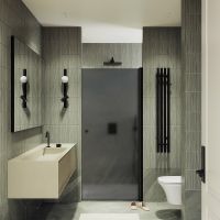 Душевая дверь Maybah Glass MGD-801-6 600x1980 на монопетле Черный стекло графитовое матовое — фото 2, Душевые двери в нишу