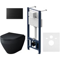 Комплект унитаза с инсталляцией AM.PM Spirit V2.0 FlashClean IS47038.701700MB с сиденьем Микролифт и Черной матовой клавишей смыва — фото 1, Унитазы